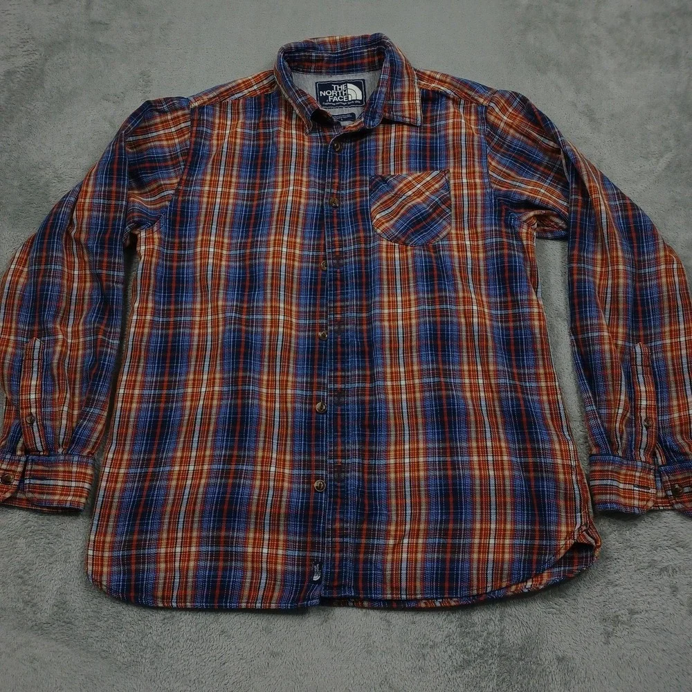 North Face Shirt Mens Large Blue Plaid Flannel Outdoor Casual Button Up